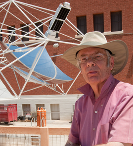 Regents' Professor Roger Angel has pioneered a new way to make glass mirrors to concentrate sunlight to make electricity. (Photo: Patrick McArdle/UAnews) Regents' Professor Roger Angel has pioneered a new way to make glass mirrors to concentrate sunlight to make electricity. (Photo: Patrick McArdle/UAnews)